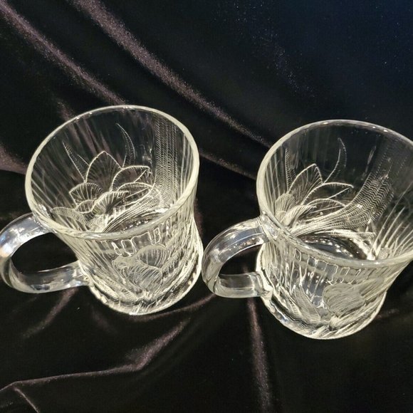 Arcoroc FRANCE Canterbury Crocus Glass Mugs Cups Coffee Tea Embossed 4” Set Of 4 - Picture 7 of 7